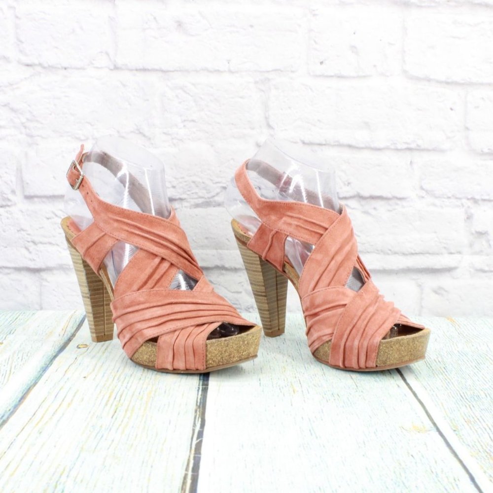 Cordani Pink Coral Strappy Leather Buckle Cork Sole Pump Sandals Size 7 - Picture 3 of 9